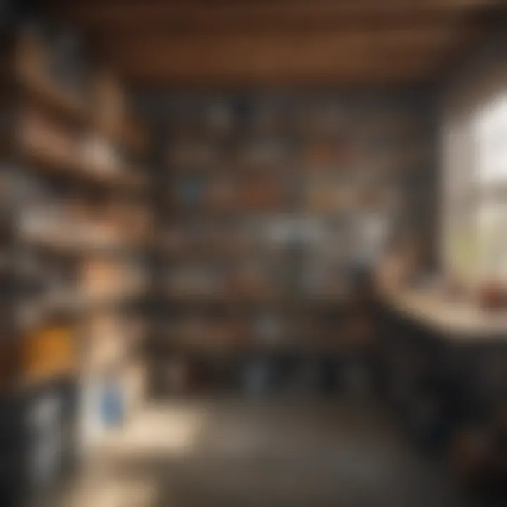 Shed interior with shelving and storage space
