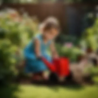 Kid gardening with a small watering can