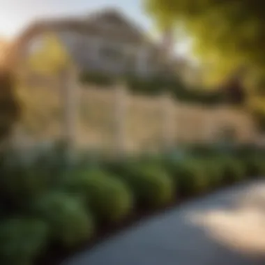 Beautifully landscaped yard with vinyl fence in focus