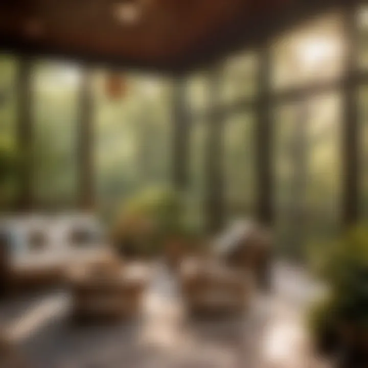 Lush greenery surrounding a screened back porch