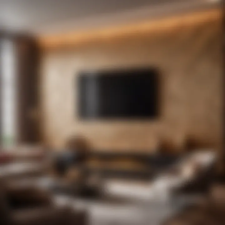 Luxurious tongue and groove wall covering in a stylish living room