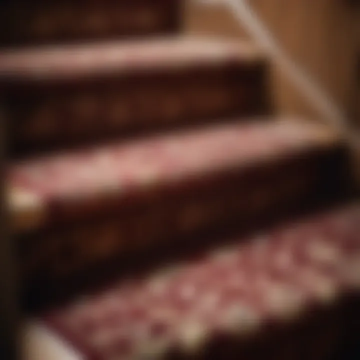 Close-up of luxurious wool carpet texture on stairs