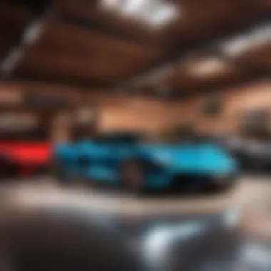 Luxury car collection in a garage