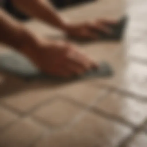 Artistic portrayal of grout application to tile surface
