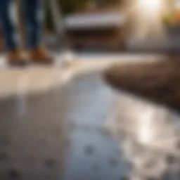 Concrete patio surface being leveled with a professional tool