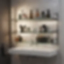 Stylish wall-mounted storage solutions in a compact bathroom