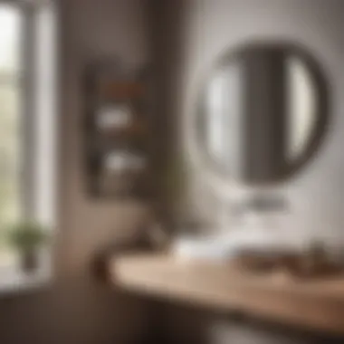 Sleek Minimalist Design Minimalist farmhouse bathroom mirror with sleek shelf and neutral color palette