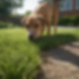 Healthy lawn contrasted with areas damaged by dog urine