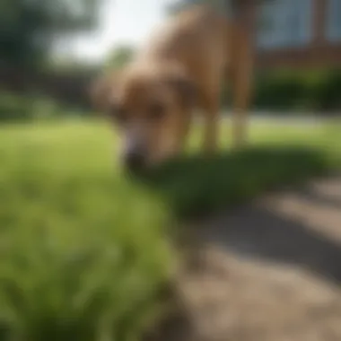 Healthy lawn contrasted with areas damaged by dog urine