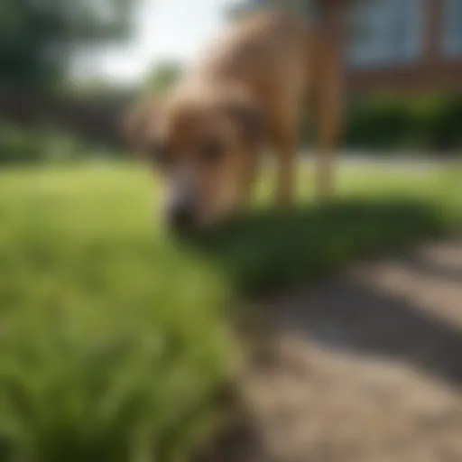 Healthy lawn contrasted with areas damaged by dog urine