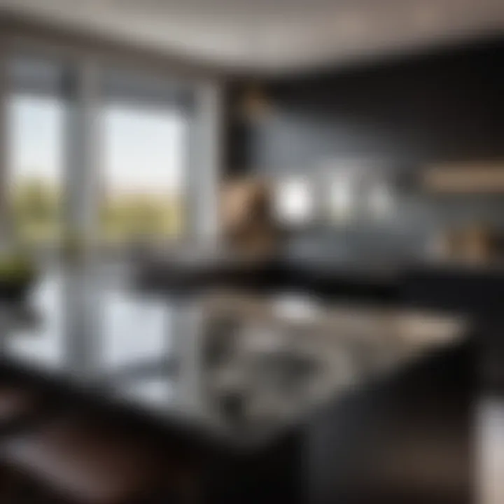 Modern Granite Countertop in Stylish Black and White Kitchen