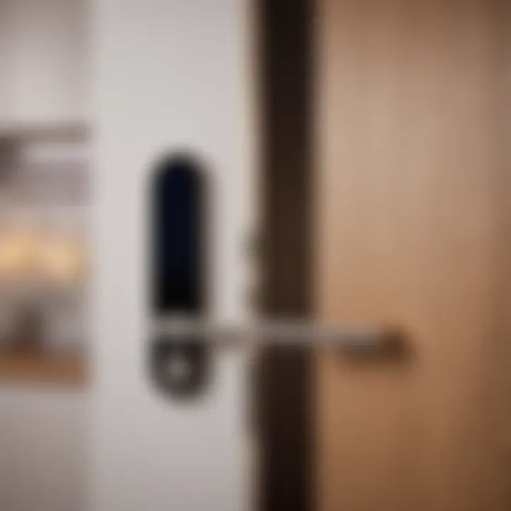 Modern kitchen back door featuring smart lock technology