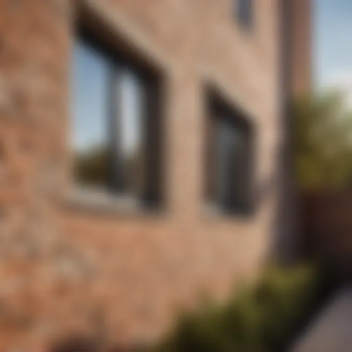 Close-up of a limewash brick exterior in a modern residential setting