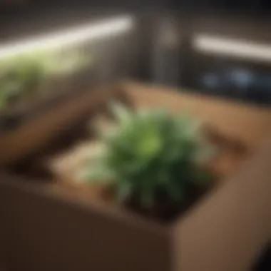 A close-up of a well-packaged plant inside a moving box