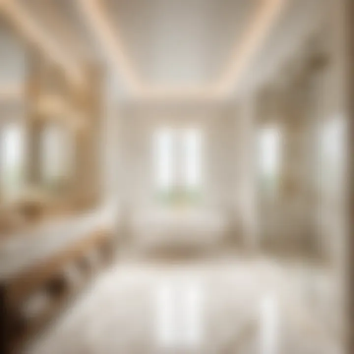 Luxurious off-white marble tiles in bathroom shower