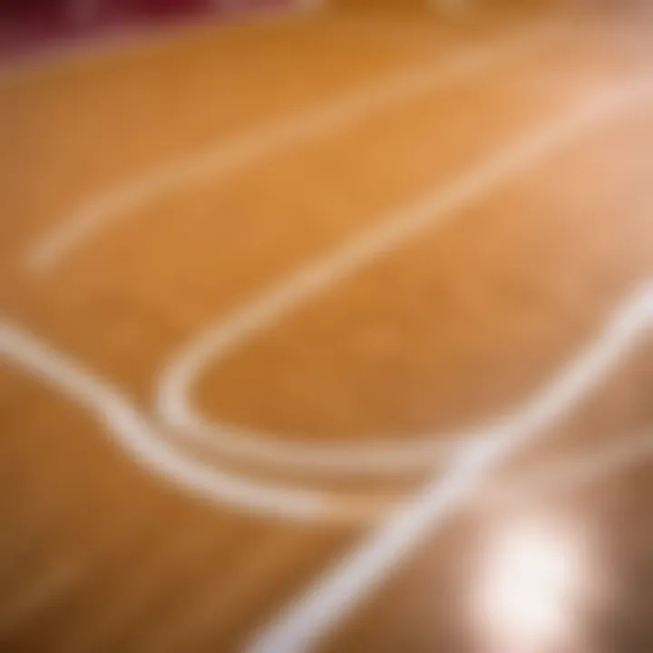 Intricate line marking on basketball court surface