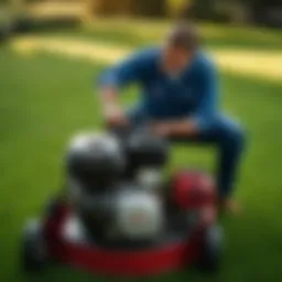 Mechanic inspecting lawn mower engine