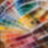 Painter's palette with various color swatches