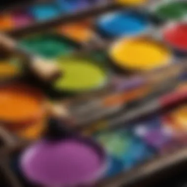 Palette of colorful paint tubes and brushes