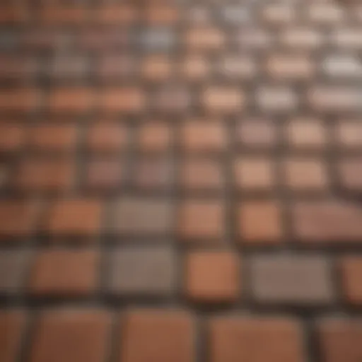 Close-up view of various paving brick textures