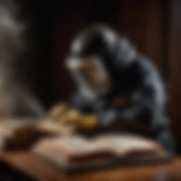 Person in protective gear removing black mold from books