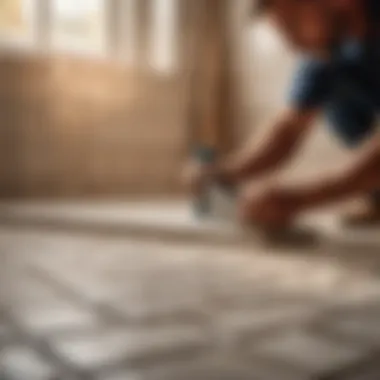 Professional tiler working on ceramic tile installation