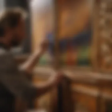 Painter carefully applying precise strokes on cabinet