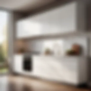 Sleek White Cabinets with Contemporary Touch Beautifully finished white cabinet with modern hardware