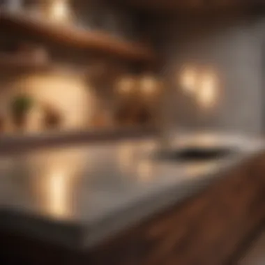 Warm Ambient Lighting on Concrete Countertop Concrete kitchen countertop under warm ambient lighting