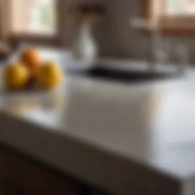 Close-up of seamless poured concrete kitchen countertop