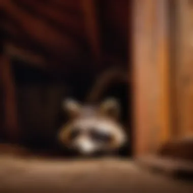 Raccoon peeking through attic entrance