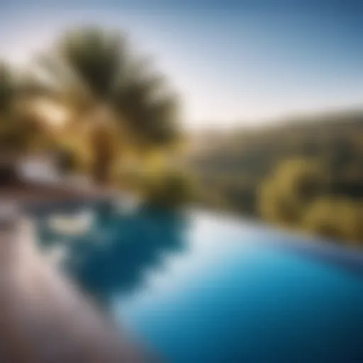 Reflection of blue sky in pristine pool water