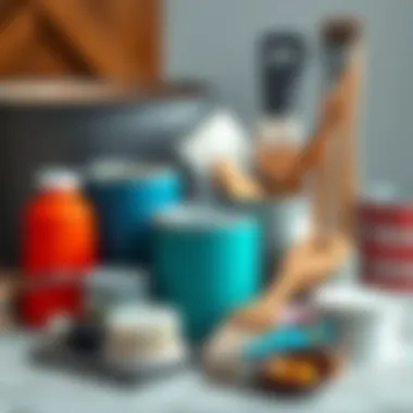 Variety of paint materials and tools arranged neatly