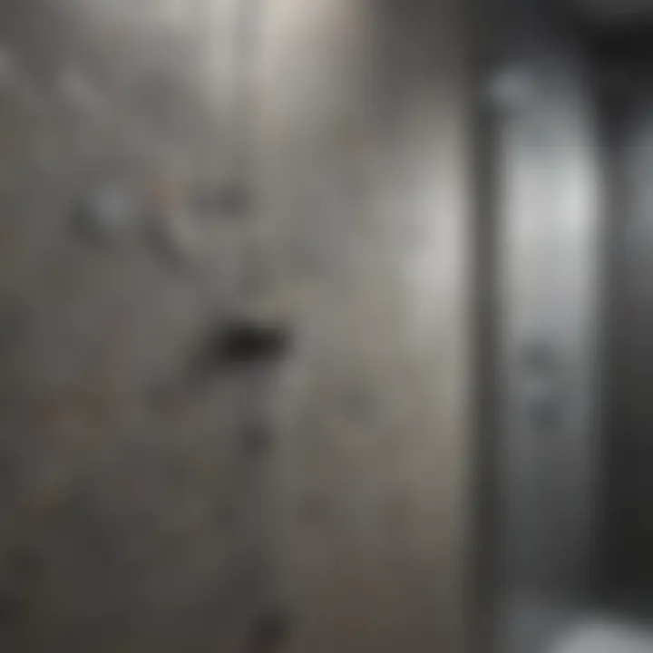 Close-up of various shower wall panel materials showcasing texture and color options.
