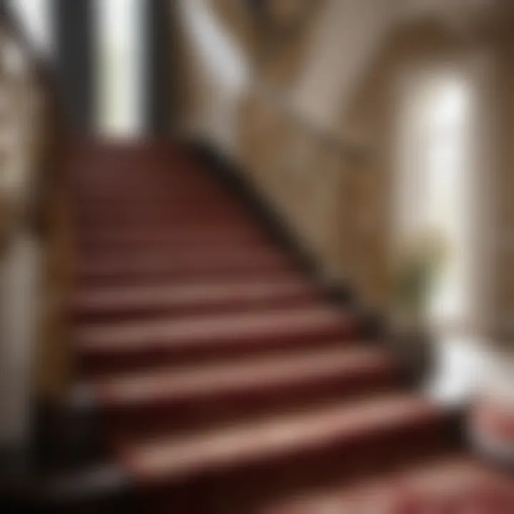 Luxurious carpet texture on staircase steps