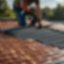 Roofing material being inspected for damage