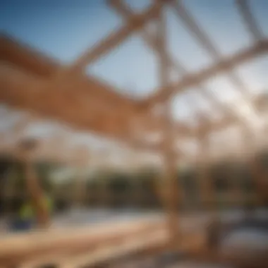 Worker installing support beams for the pool deck