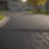 Close-up of a freshly sealcoated driveway surface