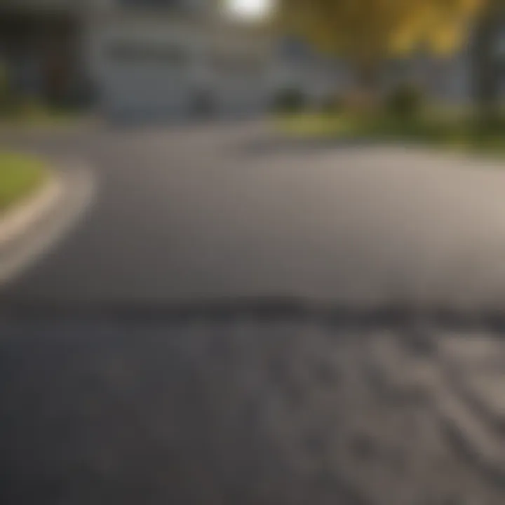 Close-up of a freshly sealcoated driveway surface