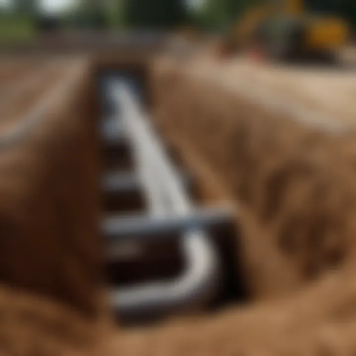 Close-up of septic tank drainage pipes being installed