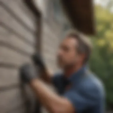 Craftsman Perfecting Siding Installation Skilled craftsman working on siding installation