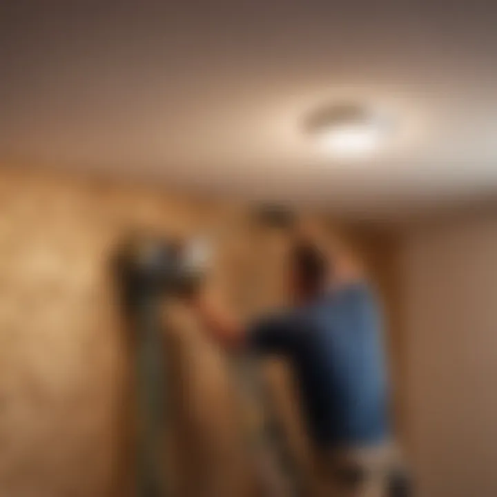 Skilled electrician installing recessed light