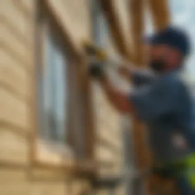 Precise Siding Installation Process Skilled workers installing siding on a building