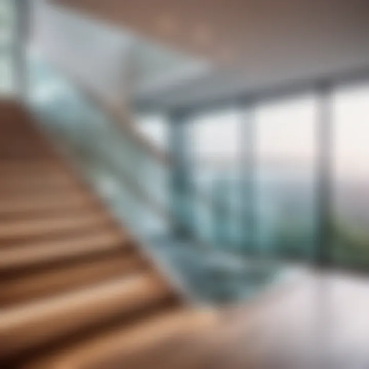 Sleek and modern glass railing overlooking a staircase