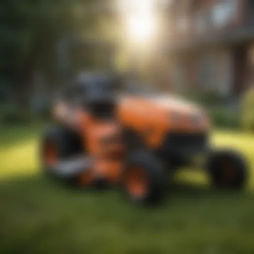 An overview of a small lightweight lawn mower in action
