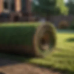 Freshly rolled sod ready for installation on a lawn