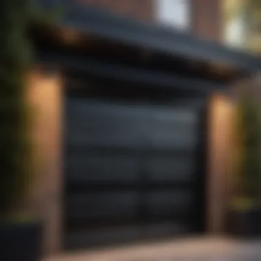 Sleek black garage door enhancing architectural beauty