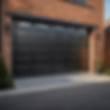 Black garage door reflecting urban sophistication