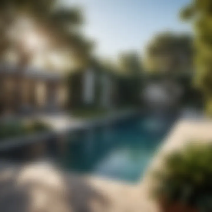 A tranquil pool environment with lush landscaping