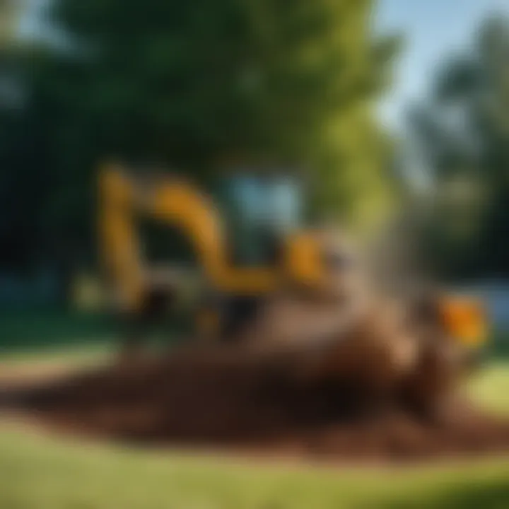 Stump grinder in action after tree removal